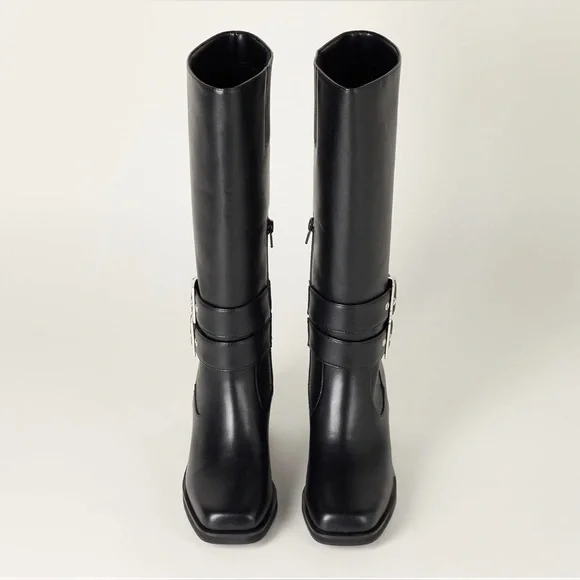 The Drop Women's Sage Tall Biker Boot with Buckles, Black, NWT - Picture 3 of 10